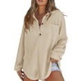 thumbnail image 2 of Women Waffle Knit Tops Henley Shirts Long Sleeve V Neck Solid Color Casual Tunic XXL, 2 of 8