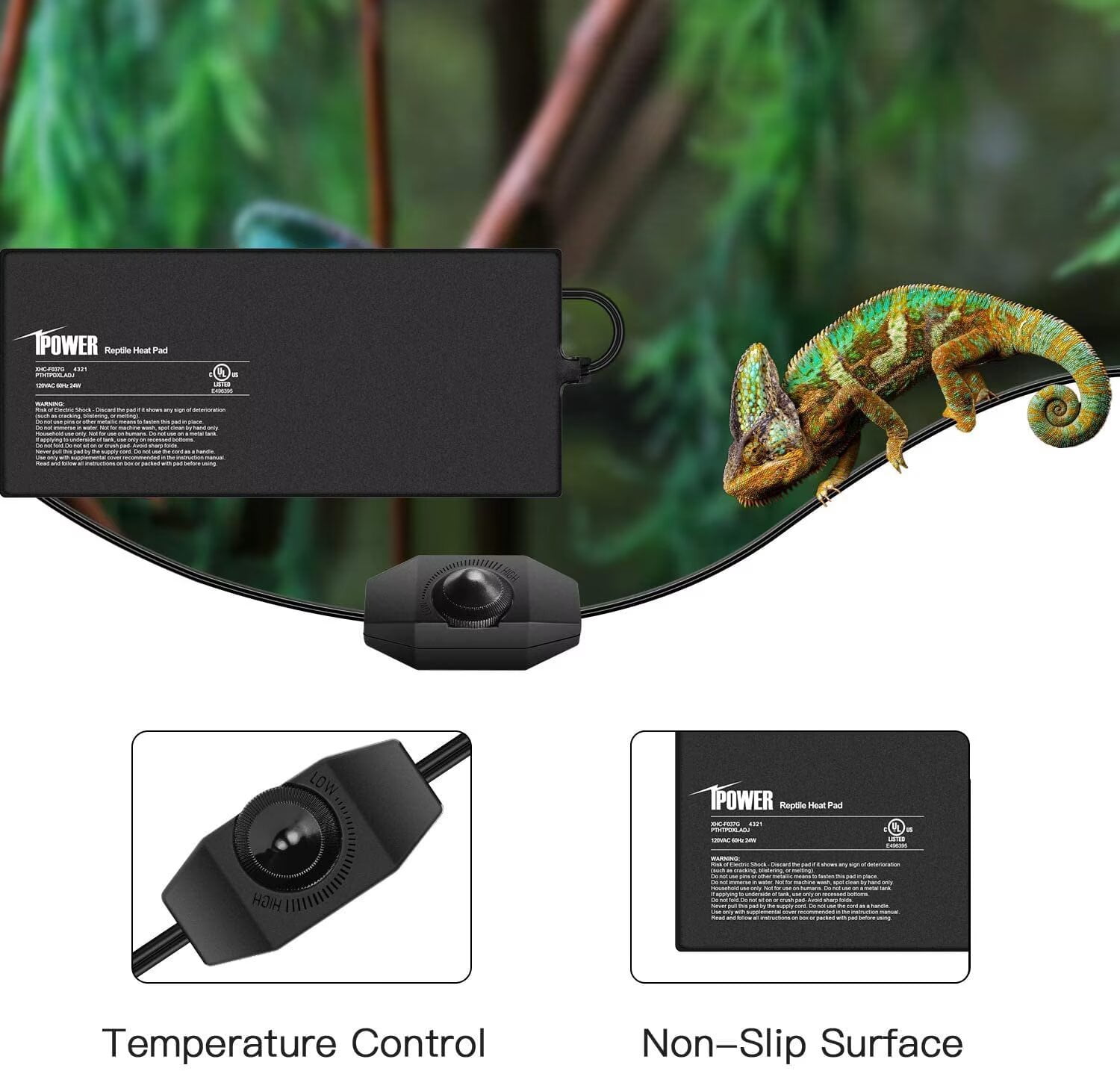 iPower 8" X 18" Reptile Heat Mat - 24W Under Tank Heater with Adjustable Thermostat for Turtles, Snakes, Lizards & Amphibians, 2 Pack