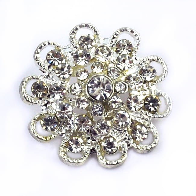 Belagio Rhinestone Lace Flower Button, Shank Button, Silver and Crystal, 1 Piece