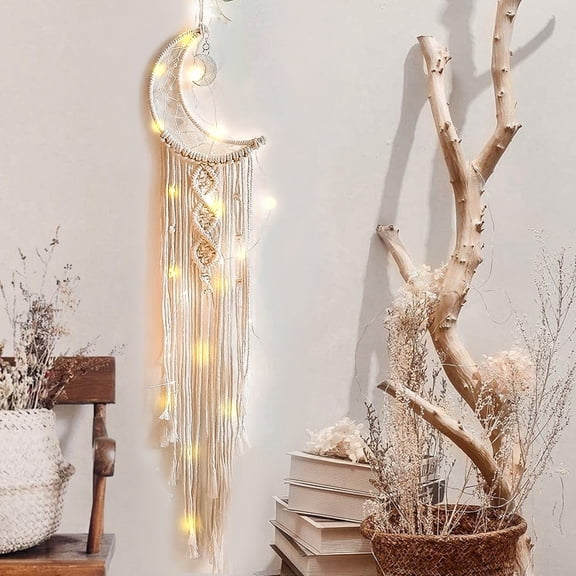 Macrame Woven Wall Hanging Tapestry,Boho Handmade Moon Dream Catcher Art for Home