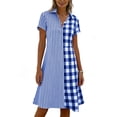 thumbnail image 5 of Horkkom Midi Dresses for Women V Neck Short Sleeve Shirt Dresses Summer Plaid Print Casual Dresses S, 5 of 7