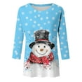 thumbnail image 4 of Fiaer Womens T Shirts Chritmas 3/4 Sleeve Plus Size Snowman Tshirts Crew Neck Trendy Baggy Casual Casual Tops Sky Blue XL, 4 of 4