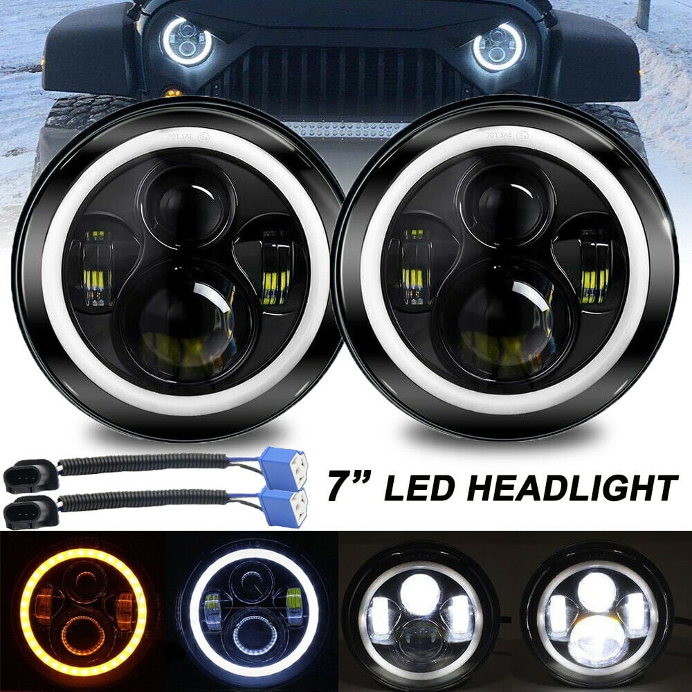 7" Motorcycle Black Projector Headlight Hi/Lo 60W LED Light Bulb For Harley