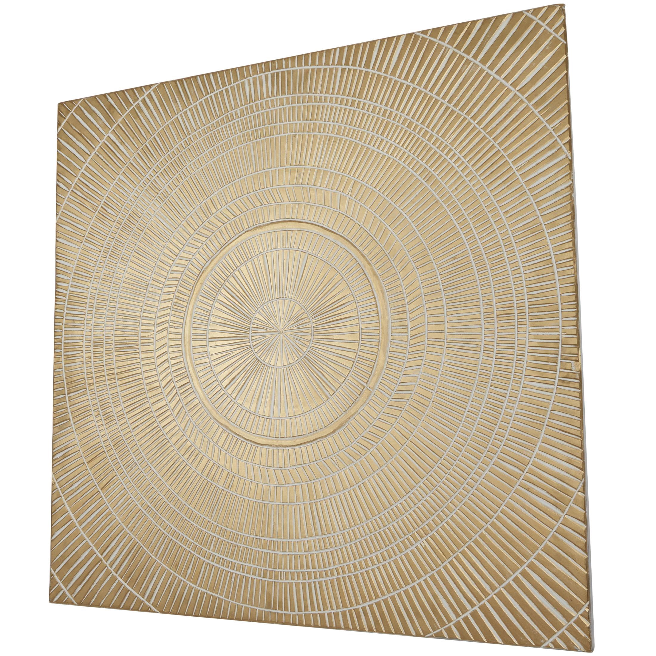 DecMode Gold Wooden Handmade Intricately Carved Radial Geometric Wall Decor with Starburst Design