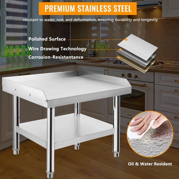 Kojooin Stainless Steel Grill Stand Table,24"x28",1500 Lbs Load Rating,Antimicrobial Surface,3" Curved Edge