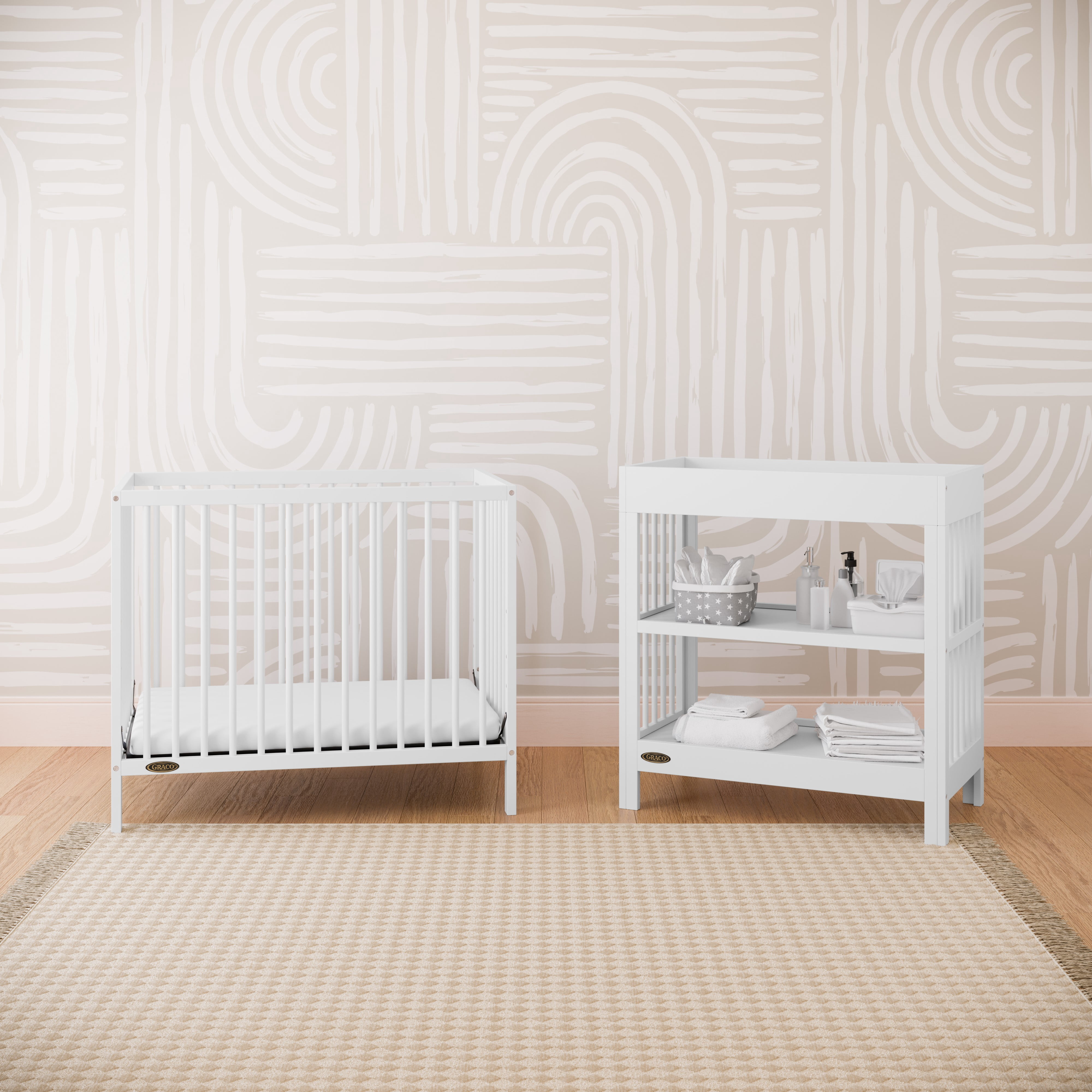 Graco Teddi 4-in-1 Convertible Mini Baby Crib with Mattress, White
