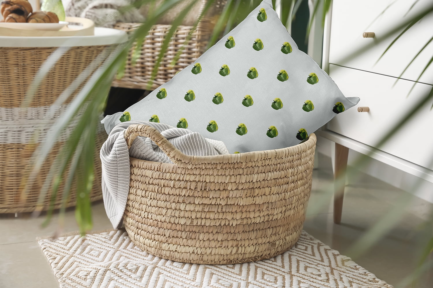 20" x 14" Simply Daisy Peppers Pattern Polyester Indoor/Outdoor Pillow, Pale Green Qty 1