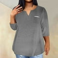 thumbnail image 3 of tklpehg Fall Clothes for Women 2025 V-Neck Mid-length Tops 3/4 Sleeve Tops Comfortable Fall Clothes Solid Color Going Out Tops Womens Clothes Leisure Blouses Pullover Gray XXXL, 3 of 5