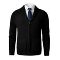 thumbnail image 1 of Men's Shawl Collar Cardigan Sweater Slim Fit Cable Knit Button up Merino wool Sweater_Black_Large, 1 of 1