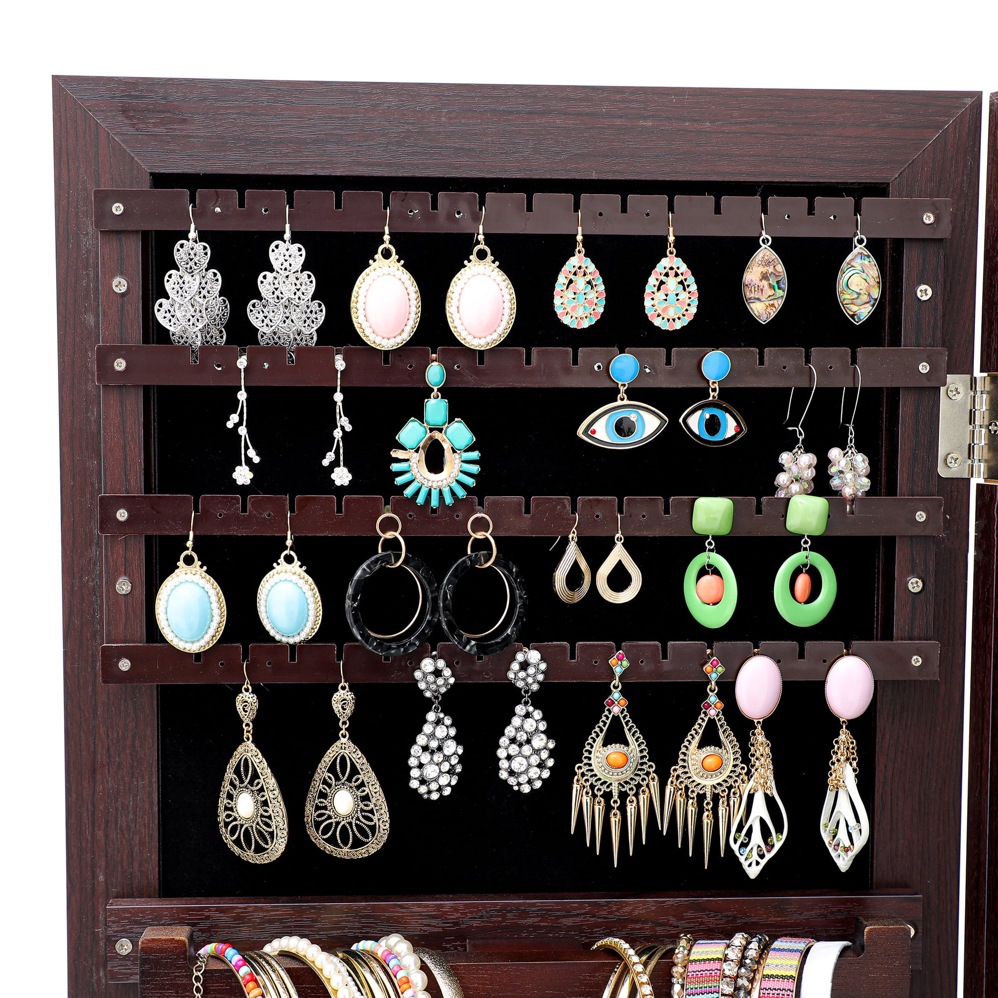 Aukfa Jewelry Mirror Cabinet Organizer Armoire Wall/Door Mounted Lockable - Brown