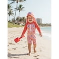 thumbnail image 6 of BemeyourBBs Toddler Baby Boy Girl Crayfish One Piece Swimsuit with Hat Infant Bathing Suit Long Sleeve Rash Guard Swimwear Lobster Shrimp Print Long Sleeves Front Zipper Striped Beachwear, 6 of 9