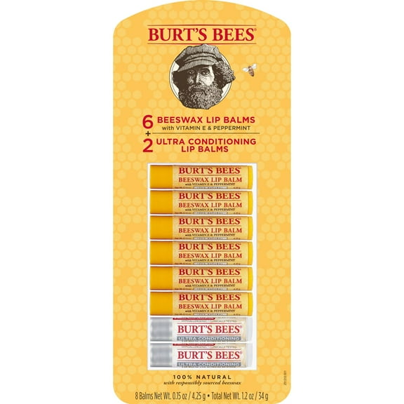 Burts Bees Lip Balm 8-Pack - Beeswax & Ultra Conditioning - 1.2 Ounces Total