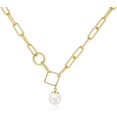 thumbnail image 1 of Collar con colgante de una sola perla para mujer, collar de cadena con clip chapado en oro de 16 quilates, 1 of 5