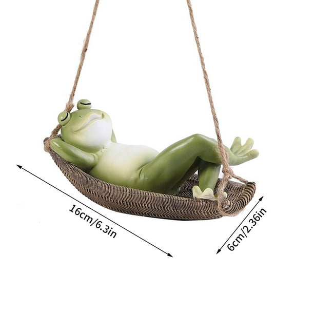 Garden Funny Frog Statue Resin Sleeping Frog on Swing Sculptures for Patio Yard Lawn Porch