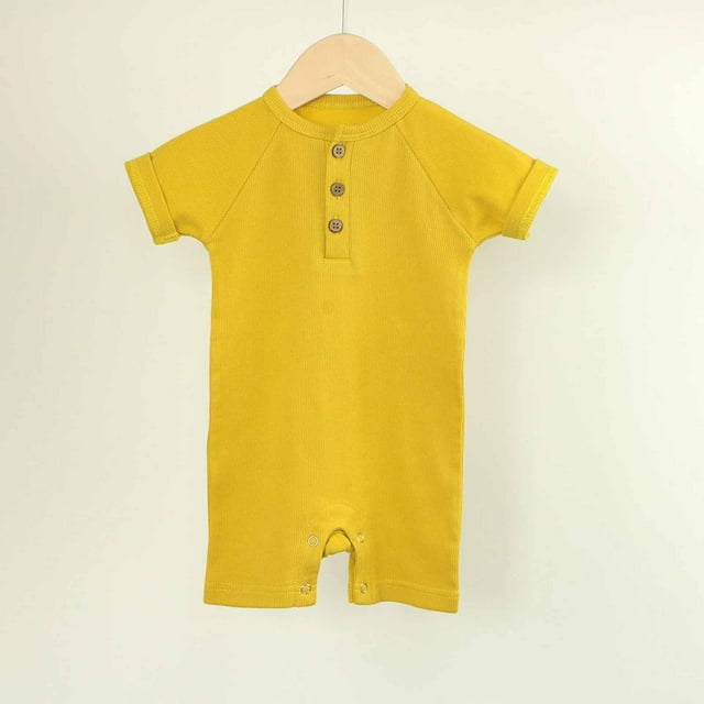 YUNAFFT Girls & Boys 0-24M Ribbed Summer Romper Raglan Sleeve Stretch Bodysuit Breathable Polyester Spandex