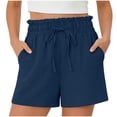 thumbnail image 2 of Casual Cotton Linen Shorts for Women Drawstring Elastic Waist Plus Size Summer Comfy Lounge Shorts with Pockets, 2 of 7