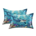 thumbnail image 2 of Satin Pillow Case Standard Silk Pillow Cover for Hair and Skin Envelope Closure Dolphin and Fish 20"x26", 2 of 9
