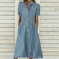 thumbnail image 3 of Cameland Robe Décontractée à Manches Courtes en Denim Uni à Col en V pour Femmes Printemps et Été, 3 of 6