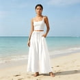thumbnail image 6 of Women's Cotton Loose Wide Leg Pants, Mid Elastic Waist Drawstring with Pockets, Lightweight Casual Flowy Trousers for Business Summer Vacation, Soft Linen | VerBelle,White M, 6 of 9