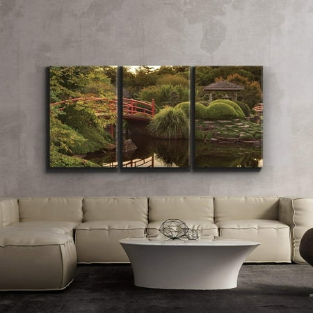 3 Piece Canvas Print - Contemporary Art, Modern Wall Decor - Japanese footbridge and garden - Giclee Artwork - Gallery Wrapped Wood Stretcher Bars - Ready to Hang- Wall26 - 16