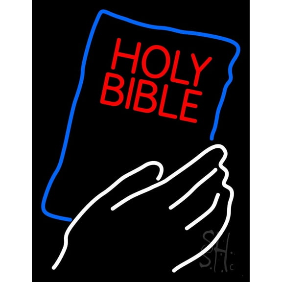Holy Bible LED Neon Sign 19" Tall x 15" Wide - inches Black Square Cut Acrylic Backing, with Dimmer - Premium built indoor Sign for Home décor, Event, Religious place, Store interior, Office.