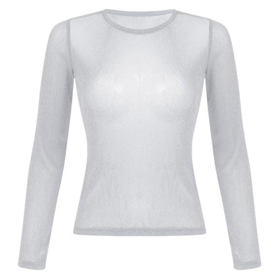 ZIXKCGDSE Women's Mesh Tops Long Sleeve Shirt Crew Neck Summer Blouse Going Out Clothes Size M