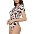 thumbnail image 2 of KLL Women 's Crew Neck Bodysuit Jumpsuits Christmas Cat Print Short onesies Stretch T Shirts, 2 of 7