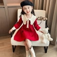 thumbnail image 2 of Jinhomg Toddler Baby Knitted Dresses Girls Trendy Lapel Collar Midi Dress Fall Winter Comfy Long Sleeve Cotton Dresses Red 100, 2 of 10