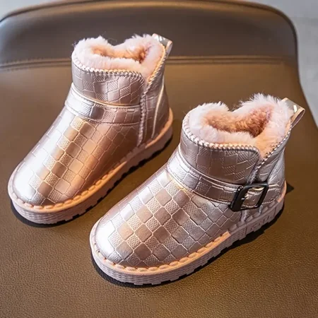 

Toddler Kids Girls Gingham Striped Pattern Simple Buckle Winter & Winter Thermal Snow Boots Shoes