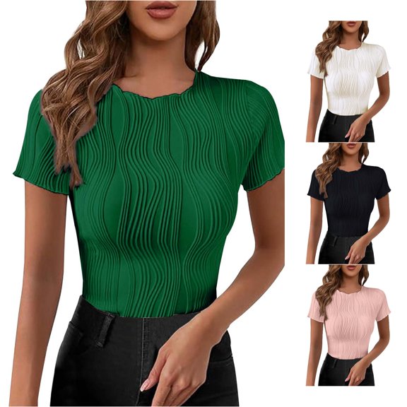 HCYSFG Womens Solid Color T Shirts Crewneck Short Sleeve Cropped Design Casual Tees Fitted Classic Everyday Summer Tops