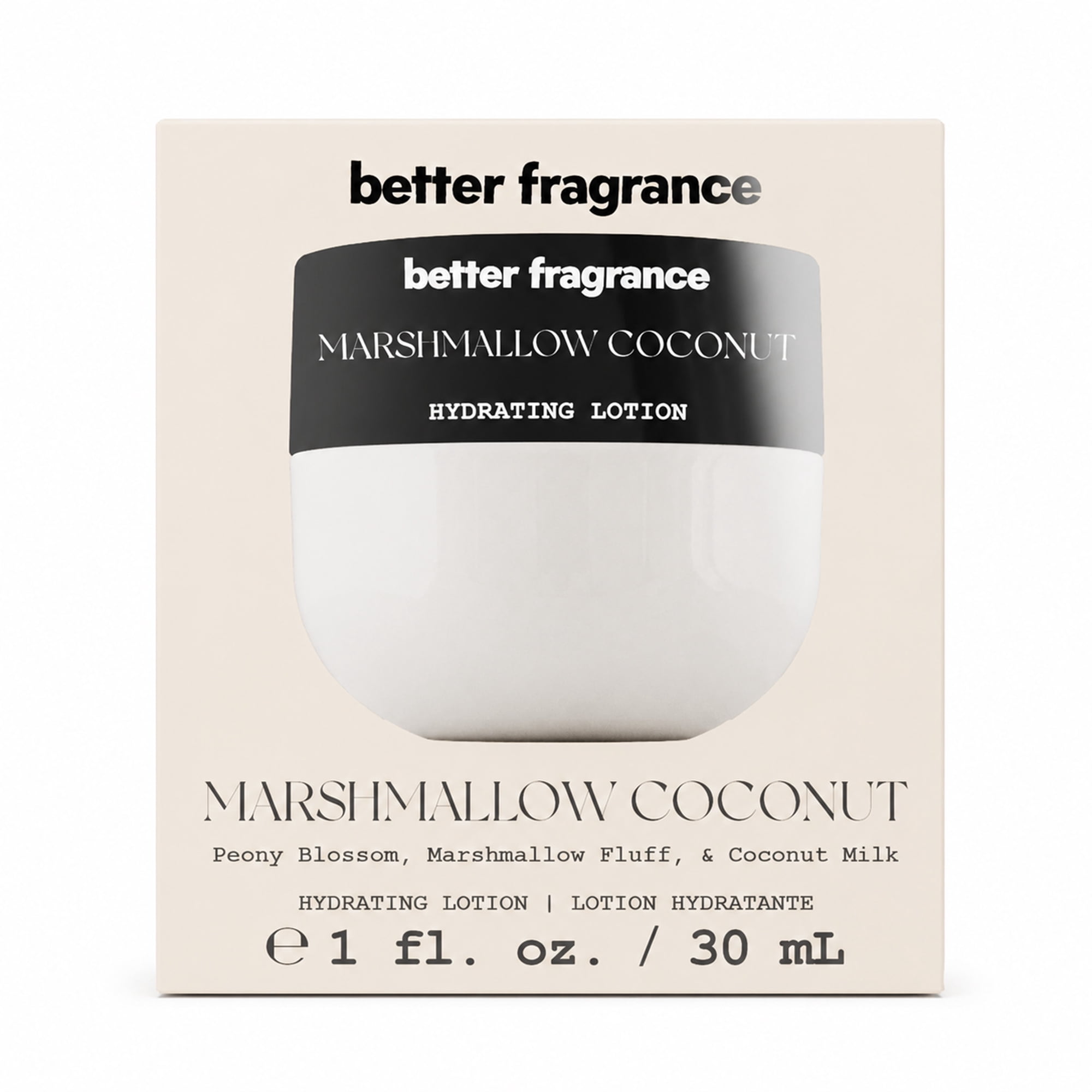 Marshmallow Coconut Hydrating Body Lotion by Better Fragrance 30 ml - Sweet Scent, Lightweight Daily Moisturizer, Travel Size