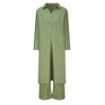 thumbnail image 4 of AOOCHASLIY Women Suits Women's Spring and Summer V-neck Loose Lapel Long Sleeved Shirt Wide Leg Pants Color Set, 4 of 5
