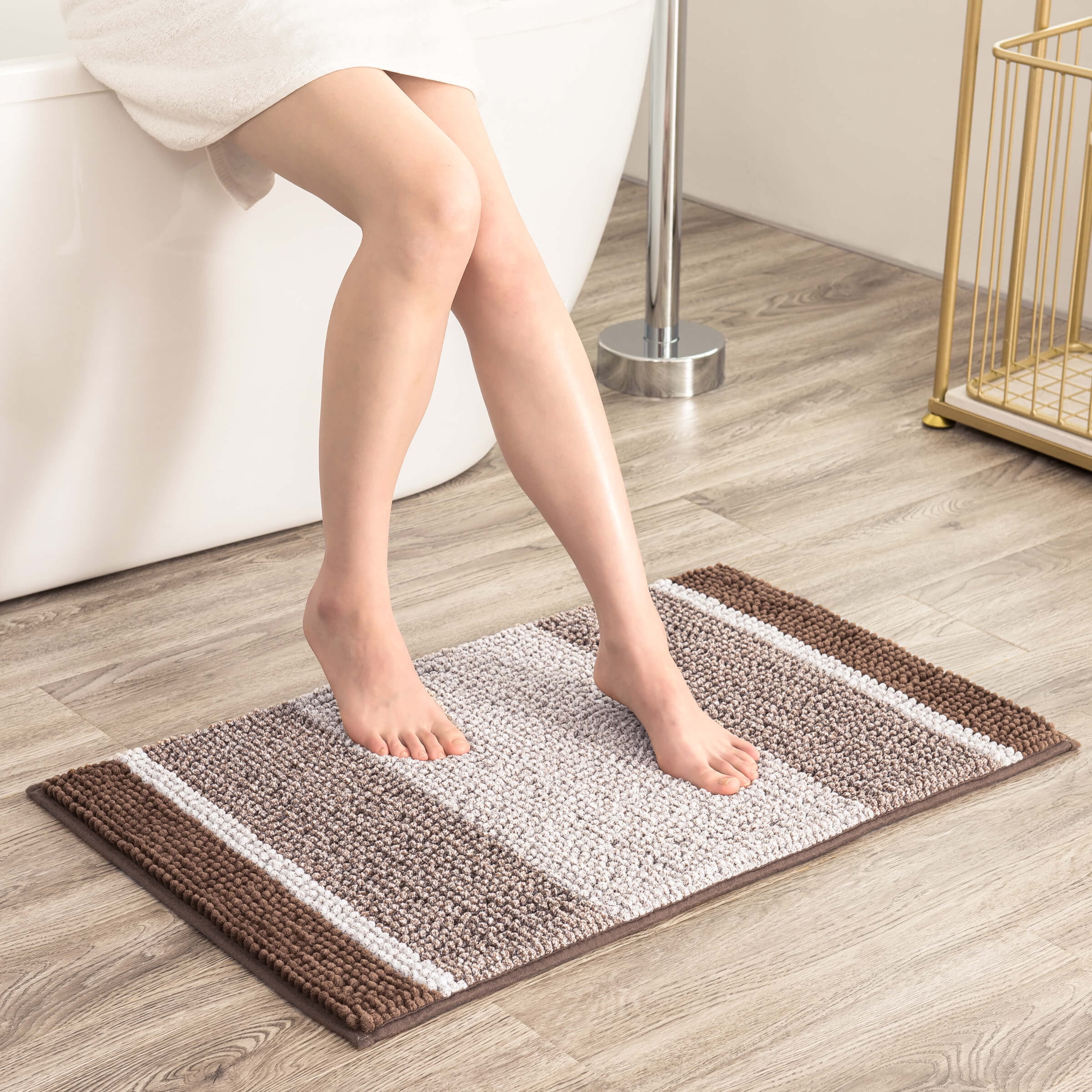 Subrtex Bathroom Rugs Chenille Plush Bath Mat Water Absorbent,16"x24", Coffee