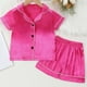 thumbnail image 2 of Odeerbi 1-8 Años Niños Niñas Pijama de Verano de Satén Con Solapa de Muesca Camisa de Manga Corta Pantalón Conjunto de Ropa de Dormir Suave, 2 of 9