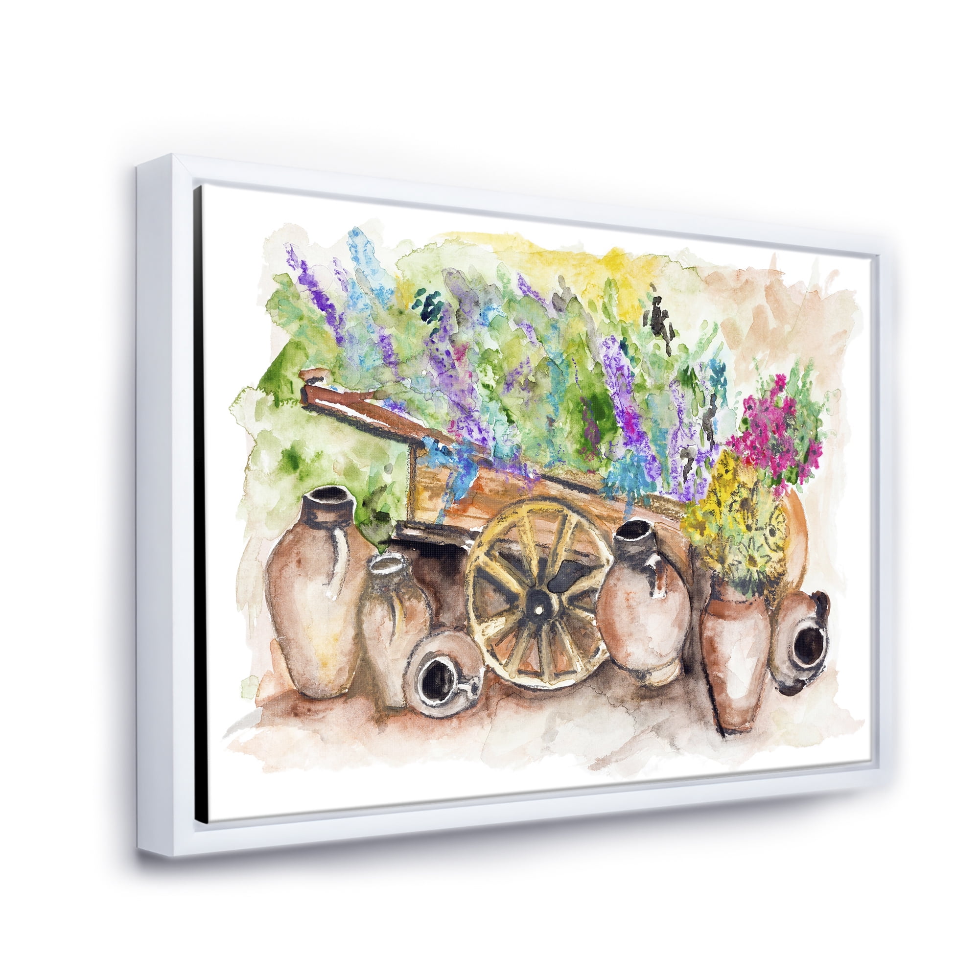 Designart 'Lavender Flowers On Ancient Cart Illustration' Traditional Framed Canvas Wall Art Print