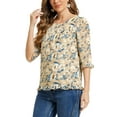 thumbnail image 5 of INSPIRE CHIC Women's Tops 3/4 Sleeves Ruffle Hem Floral Chiffon Shirt Blouses S Apricot, 5 of 7