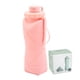 thumbnail image 1 of Botella de agua plegable de silicona de grado alimenticio de 600 ml, botella de agua segura para niños con boca ancha para acampar, viajar, deportes, color rosa, 1 of 10