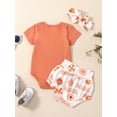 thumbnail image 3 of Suealasg Newborn Baby Girl 3Pcs Outfits Letter Print Short Sleeve Romper and Elastic Floral Shorts Headband Set 6M 12M 18M 24M Infant Summer Clothes, 3 of 9