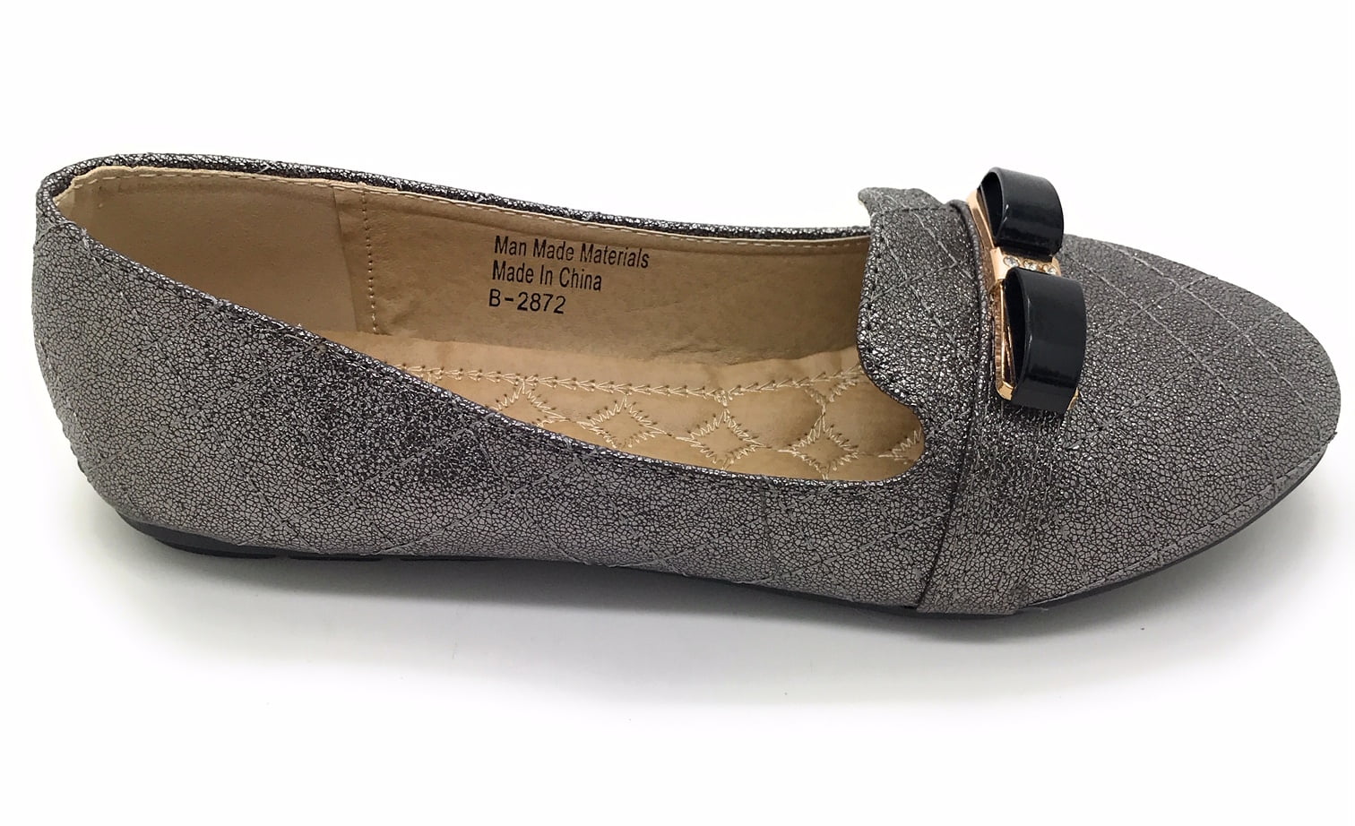Victoria K Techno Shine Quilted Texture Black Bow Ballerina Flats (Women)