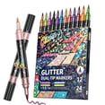 thumbnail image 5 of 12 Pcs Dual Tip Glitter Markers Set 24 Colors Metallic Brush Art Marker Pens 10ml Large Capacity for Journaling Doodling Scrapbooking Card DIY Painting Crafts Multi, 5 of 9
