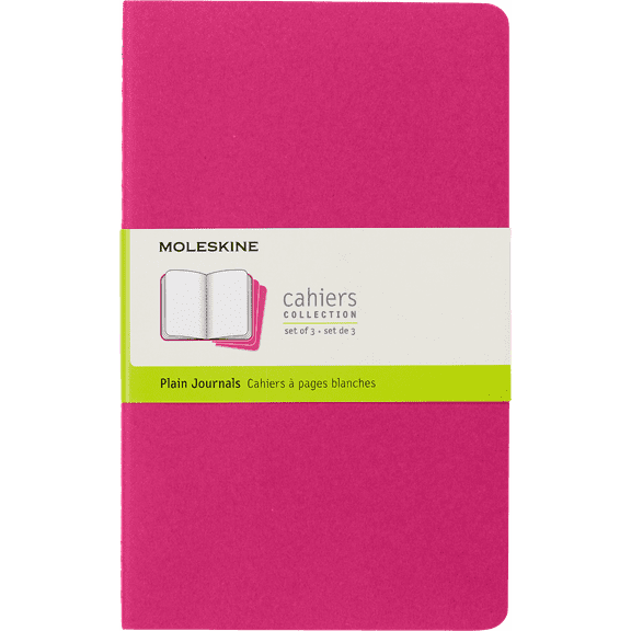 Moleskine Cahier Journals (Set of 3), Large (5" x 8.25"), Plain, Kinetic Pink