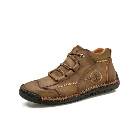 

Gomelly Mens Casual Booties Plush Lined Boots Mid Top Ankle Boot Non-slip Fashion Bootie Dress Office Driving Shoes Khaki 8