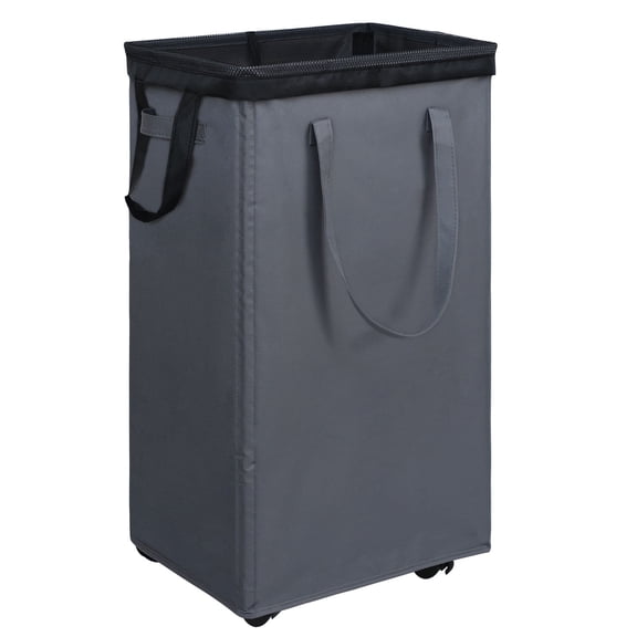 DOKEHOM 90L X-Large Laundry Basket with Removable Wash Bag on Wheels, Collapsible Rolling Laundry Hamper, Foldable Clothes Organizer, Folding Washing Bin (Grey)