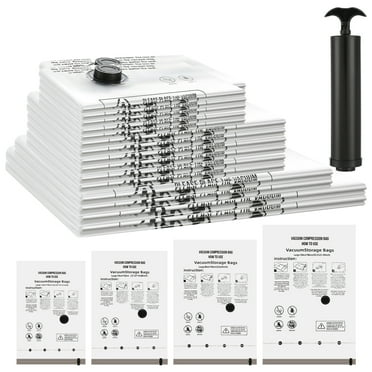 shuaien 16 Pack Vacuum Storage Bags, Space Saver Bags, Travel Vacuum Bags, Vacuum Seal Bags for Clothes, Comforters, Blankets, Hand Pump Included (2 Jumbo/2 Large/6 Medium/6 Small)