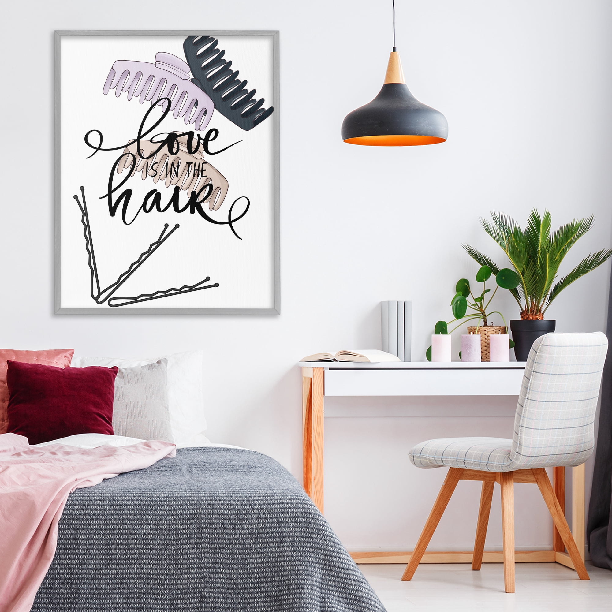 Stupell Industries Love Is In The Hair Gray Framed Giclee Art, design by Jesse Keith