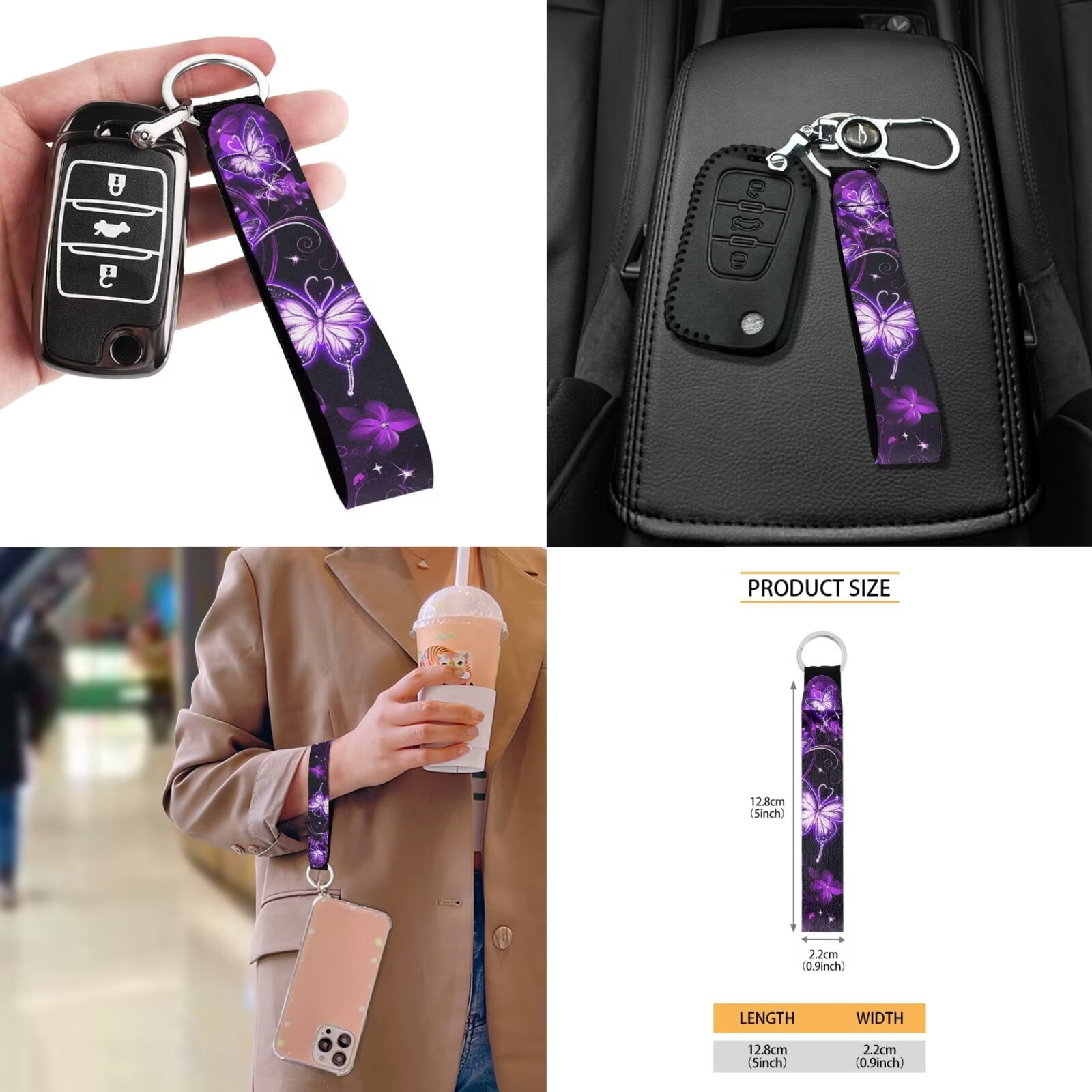Jeiento 11 Pack Car Seat Covers Full Set for Women Men, Auto Interior Accessories with Keychain Coasters Gear Shift Cover Handbrake Cover Headrest Cover, Purple Butterfly Pattern