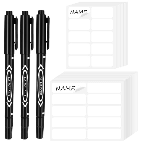 sixwipe 400 Pcs Clothing Labels with 3 Pcs Marker Pens, No Iron Fabric Labels, Waterproof Washable Laundry Labels, Name Tags Stickers for Nursing Home