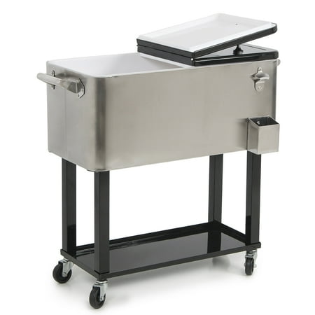 Belleze 80-quart Portable Rolling Ice Chest Cooler Cart Patio Party Drink Ice, Stainless