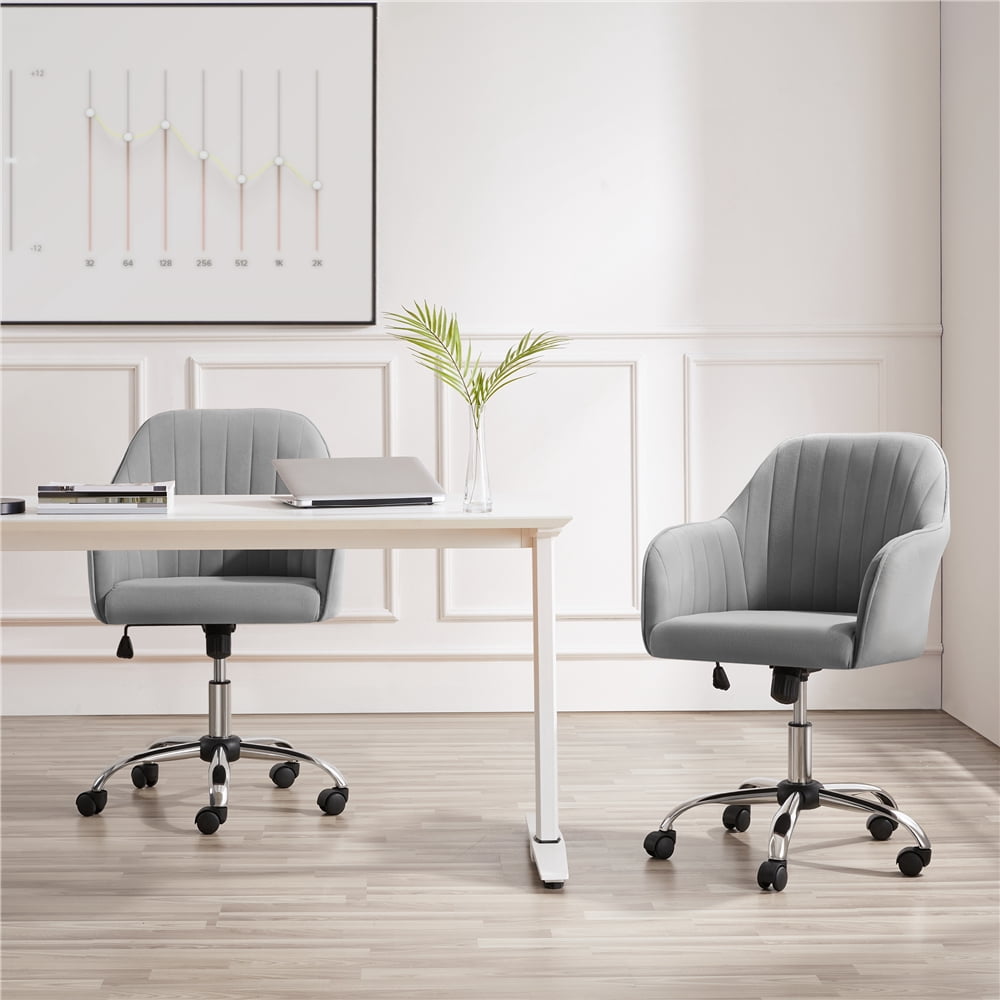 Alden Designs Velvet Mid-Back Task Chair with Armrests, Light Gray