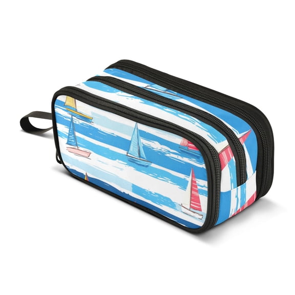 FORMRS Pencil Case with 3 Compartments Zipper Pouch, Elementary School Level and up, Yellow Sailboats